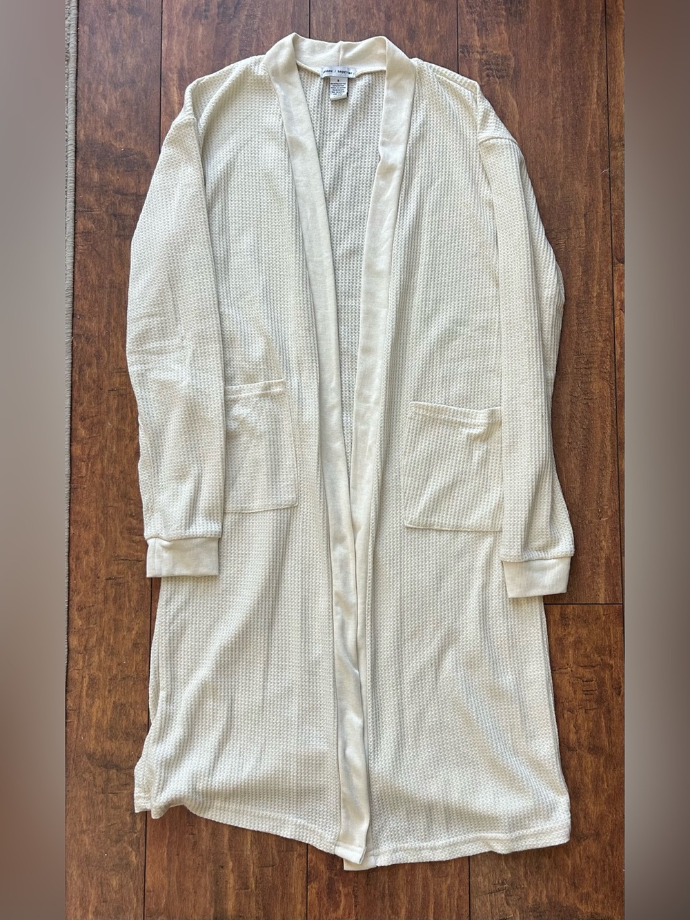 Better / Together Long Waffle Knit Cardigan Ivory Cream Pocket duster Small